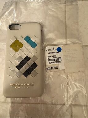 Bottega Veneta White Leather Woven Multicolor Accent iPhone Case